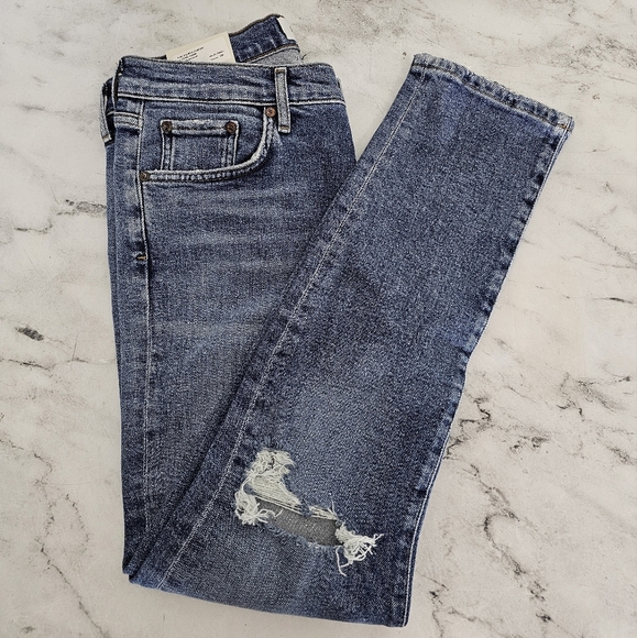 AGOLDE Toni Mid Rise Straight Leg  Distressed Blue Jeans 28 NWT - Picture 4 of 8